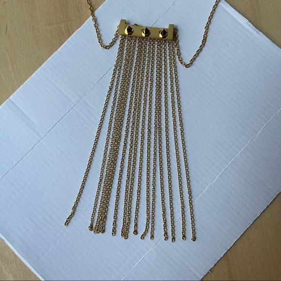 Rebecca Minkoff gold bar necklace with spikes and tassel. - Picture 5 of 5